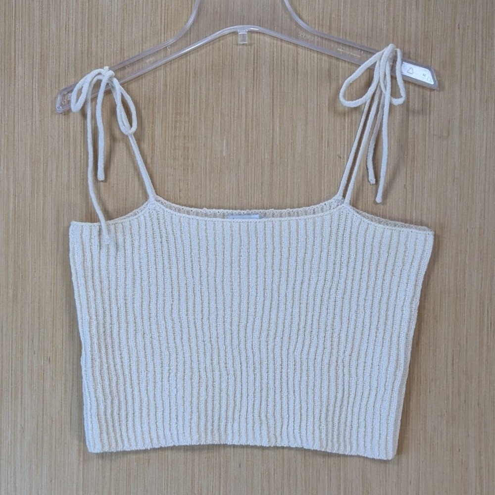 MNG Mango 90s Minimalist Neutral Chic Ribbed Knit Crop Cami Top Size XL Cream